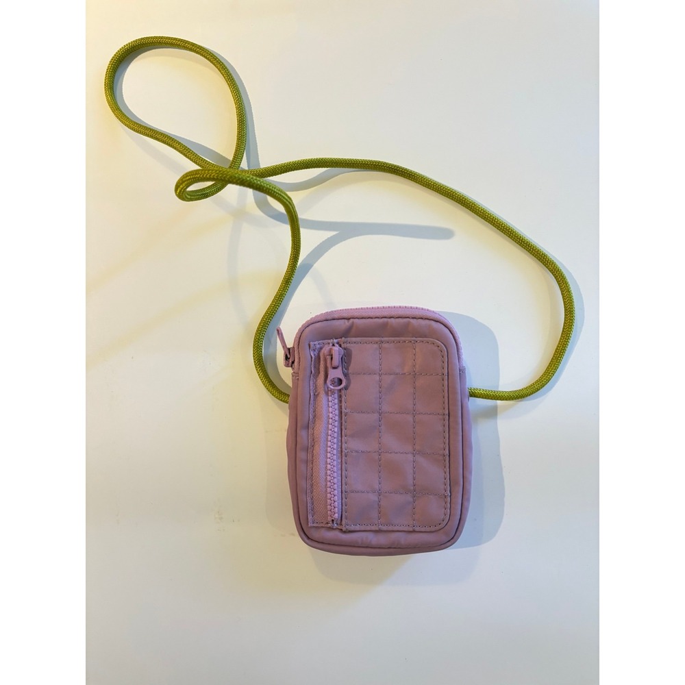 Urban Outfitters Mini Crossbody Phone Bag Pink Nylon Quilted Green Rope Strap